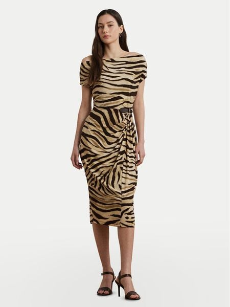 LAUREN RALPH LAUREN Sukienka koktajlowa 200973604001 Beżowy Slim Fit. Brązowe sukienki Lauren Ralph Lauren, bez wzorów, z syntetyku, wizytowe, bez kołnierzyka, bez ramiączek. Za 1,079.00 zł.