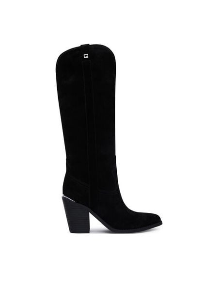 Guess Kozaki FLTSN2 SUE11 Czarny. Czarne kozaki Guess, z aplikacjami, ze skóry, bez obcasa, na słupku, bez zapięcia. Za 1,054.00 zł.