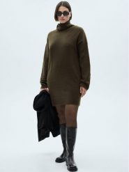 Mango Sukienka dzianinowa 87040284 Zielony Loose Fit. Zielone sukienki Mango, xxl, bez wzorów, z dzianiny, bez kołnierzyka, bez ramiączek. Za 149.99 zł.