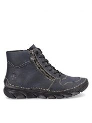 Rieker Botki 55051-14 Granatowy. Niebieskie botki Rieker, bez wzorów, ze skóry, bez obcasa, na płaskiej podeszwie, bez zapięcia. Za 219.99 zł.
