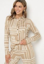 Beżowa Koszula z Wiskozą Ozdobiona Geometrycznym Wzorem Solselia. Brązowe koszule Born2be, l, bez wzorów, z wiskozy, eleganckie, bez kołnierzyka, bez ramiączek. W wyprzedaży za 101.99 zł.