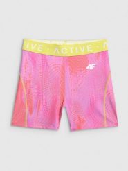 4F Legginsy krótkie treningowe damskie - koralowe M. Pomarańczowe legginsy 4f, bez wzorów, z materiału, krótkie. Za 99.99 zł.