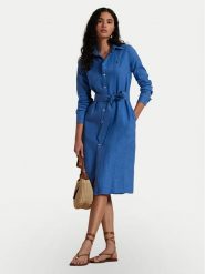 Polo Ralph Lauren Sukienka koszulowa 211943992004 Niebieski Regular Fit. Niebieskie sukienki Polo Ralph Lauren, bez wzorów, ze lnu, bez kołnierzyka, bez ramiączek, koszulowe. Za 989.99 zł.