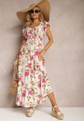 Jasnobeżowa Wiskozowa Sukienka w Kwiatowy Print Rozkloszowana Maxi Veradisia. Brązowe sukienki Renee, na plażę, l, bez wzorów, z wiskozy, bez kołnierzyka, bez ramiączek, maxi, rozkloszowane. W wyprzedaży za 75.99 zł.