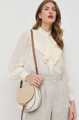 Twinset koszula damska kolor beżowy regular ze stójką. Brązowe koszule Twinset, bez wzorów, bez kołnierzyka, bez ramiączek. W wyprzedaży za 629.99 zł.