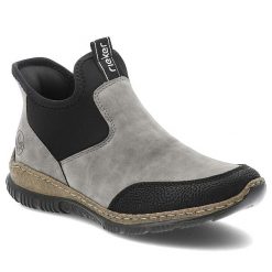 Szare Botki Rieker Wsuwane Obuwie Damskie. Szare buty treningowe Rieker, bez wzorów, z jeansu, bez zapięcia. Za 297.99 zł.