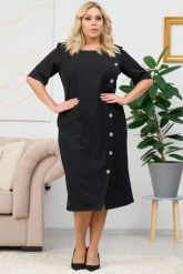 Biznesowa sukienka bawełniana z ozdobnymi guzikami DORA czarna. Czarne sukienki KARKO, do pracy, plus size, bez wzorów, z bawełny, biznesowe, bez kołnierzyka, plus size, bez ramiączek, dopasowane. Za 359.50 zł.