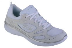 Buty sportowe Sneakersy damskie, Skechers Summits Suited. Białe buty treningowe Skechers, bez wzorów, z materiału, przed kostkę, bez zapięcia, trekkingowe. Za 209.99 zł.