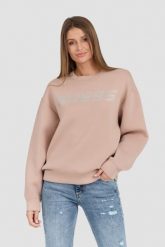 GUESS Beżowa damska bluza z cyrkoniami Cecilia, Rozmiar M. Czarne bluzy Guess, m, z aplikacjami, z elastanu, eleganckie, bez ramiączek, bez kaptura. W wyprzedaży za 327.99 zł.