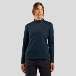 Bluza techniczna damska ODLO Essential Light Mid Layer 1/2 zip. Niebieskie bluzy ODLO, bez wzorów, bez ramiączek, bez kaptura. Za 269.25 zł.