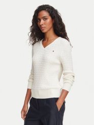 Tommy Hilfiger Sweter WW0WW44987 Kremowy Regular Fit. Białe swetry Tommy Hilfiger, xxs, bez wzorów, z bawełny, bez ramiączek. Za 529.99 zł.