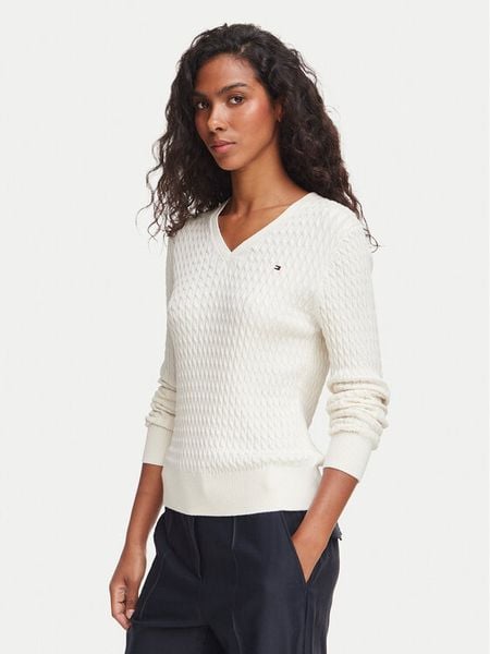 Tommy Hilfiger Sweter WW0WW44987 Kremowy Regular Fit. Białe swetry Tommy Hilfiger, xxs, bez wzorów, z bawełny, bez ramiączek. Za 476.99 zł.