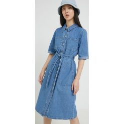 Only sukienka jeansowa mini prosta. Niebieskie sukienki ONLY, na co dzień, l, bez wzorów, z bawełny, bez kołnierzyka, bez ramiączek, mini, proste. Za 189.99 zł.