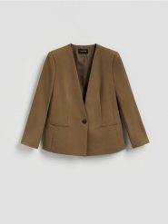 Gładka marynarka - oliwkowy. Zielone marynarki i żakiety Reserved, l, bez wzorów, z tkaniny, bez ramiączek. Za 199.99 zł.