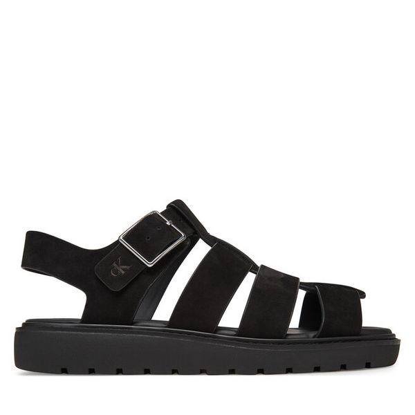 Sandały Calvin Klein Jeans. Czarne sandały Calvin Klein Jeans, bez wzorów, z jeansu, bez obcasa, na płaskiej podeszwie, bez zapięcia. Za 259.99 zł.