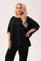 Czarna kimonowa bluzka Gabi PLUS SIZE XXL JESIEŃ. Czarne bluzki Moda Size Plus Iwanek, plus size, bez wzorów, z elastanu, eleganckie, z asymetrycznym kołnierzem, plus size, bez ramiączek. Za 199.90 zł.