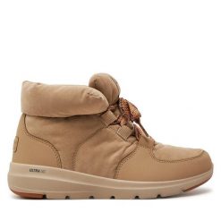 Trzewiki Skechers. Brązowe botki Skechers, bez wzorów, bez obcasa, na płaskiej podeszwie, bez zapięcia. Za 259.99 zł.