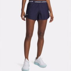 Spodenki treningowe damskie Under Armour Tech Play Up Shorts. Niebieskie szorty sportowe Under Armour, bez wzorów, do biegania. Za 101.99 zł.