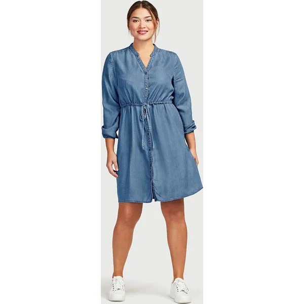 Denimowa sukienka. Niebieskie sukienki Cellbes, bez wzorów, z bawełny, bez kołnierzyka, bez ramiączek. Za 244.00 zł.