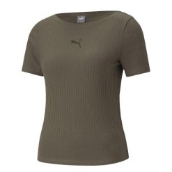 T-shirt Damski Prążkowana Slim. Zielone t-shirty Puma, m, bez wzorów, prążkowane, sportowe, bez kołnierzyka, bez ramiączek. Za 158.99 zł.