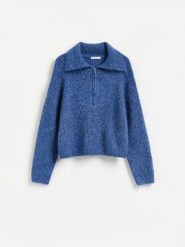 Sweter z zamkiem - granatowy. Niebieskie swetry Reserved, l, bez wzorów, z dzianiny, bez ramiączek. Za 139.99 zł.