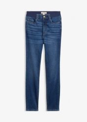 Dżinsy Skinny z wysokim stanem, wygodna talia. Niebieskie jeansy bonprix, bez wzorów, z jeansu, z podwyższonym stanem. Za 149.99 zł.