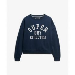 Bluza damska z naszywką tekstową Superdry Athletic Essentials. Niebieskie bluzy Superdry, xs, z aplikacjami, z materiału, klasyczne, bez ramiączek, bez kaptura. Za 265.10 zł.