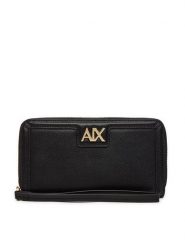 Armani Exchange Duży Portfel Damski 948451 4R731 Czarny. Czarne portfele Armani Exchange, bez wzorów, ze skóry. Za 499.99 zł.