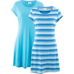 Sukienka shirtowa ze stretchem (2 szt.), w paski + gładka bonprix lazurowy w paski + turkusowy. Sukienki marki bonprix. Za 89.98 zł.