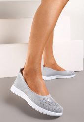 Szare Płaskie Tenisówki Zdobione Cyrkoniami Lomadia. Szare trampki Renee, z aplikacjami, eleganckie, bez zapięcia. W wyprzedaży za 47.99 zł.