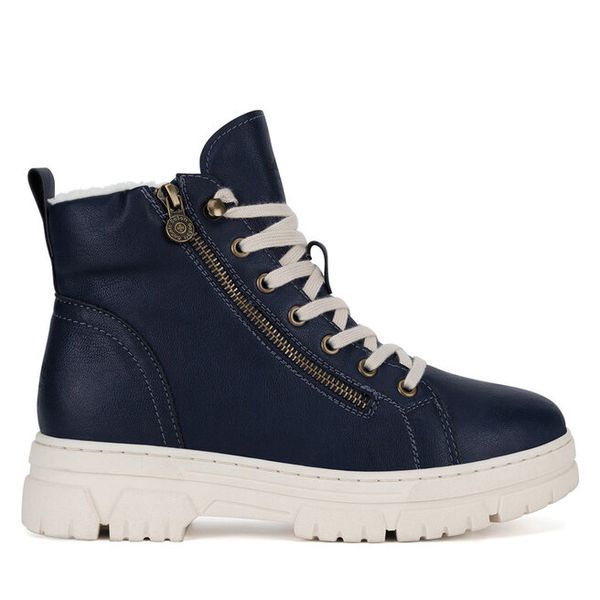 Trzewiki Go Soft. Niebieskie botki GO SOFT, bez wzorów, bez obcasa, na płaskiej podeszwie, bez zapięcia. Za 159.99 zł.