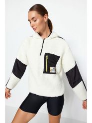 Trendyol Bluza polarowa w kolorze kremowo-czarnym rozmiar: M. Brązowe bluzy z kapturem Trendyol, m, bez wzorów, z polaru, bez kaptura. Za 105.14 zł.