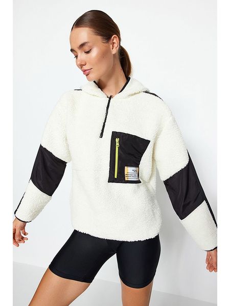 Trendyol Bluza polarowa w kolorze kremowo-czarnym rozmiar: M. Brązowe bluzy z kapturem Trendyol, m, bez wzorów, z polaru, bez kaptura. Za 105.14 zł.