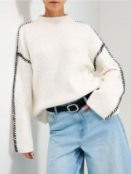 Prążkowany sweter - biały. Białe swetry Sinsay, l, bez wzorów, prążkowane, bez ramiączek. Za 69.99 zł.