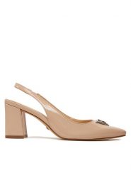 Guess Sandały Valinda FLTVAL PAF05 Beżowy. Brązowe sandały Guess, z aplikacjami, ze skóry, bez obcasa, na słupku, bez zapięcia. Za 499.99 zł.