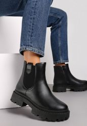 Czarne Botki Sztyblety na Grubej Podeszwie Liraelia. Czarne botki Renee, bez wzorów, z jeansu, eleganckie, bez obcasa, na obcasie, bez zapięcia. W wyprzedaży za 76.99 zł.