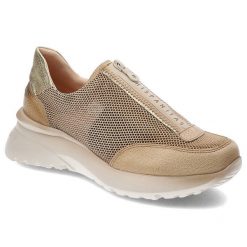 Beżowe Sneakersy Hispanitas Stylowe Obuwie Damskie. Brązowe buty sportowe lifestyle Hispanitas, z aplikacjami, ze skóry, bez zapięcia. Za 489.00 zł.