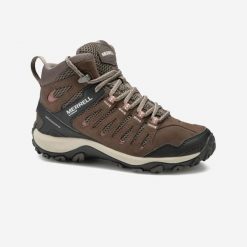 Buty turystyczne damskie Crosslander Mid wodoodporne. Brązowe trekkingi Merrell, bez wzorów, z kauczuku, bez zapięcia, trekkingowe. Za 469.99 zł.
