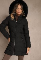 Czarna Pikowana Kurtka o Taliowanym Kroju z Kapturem z Futerkiem Mindria. Czarne kurtki Renee, l, bez wzorów, z dzianiny, eleganckie, z kapturem. Za 239.99 zł.