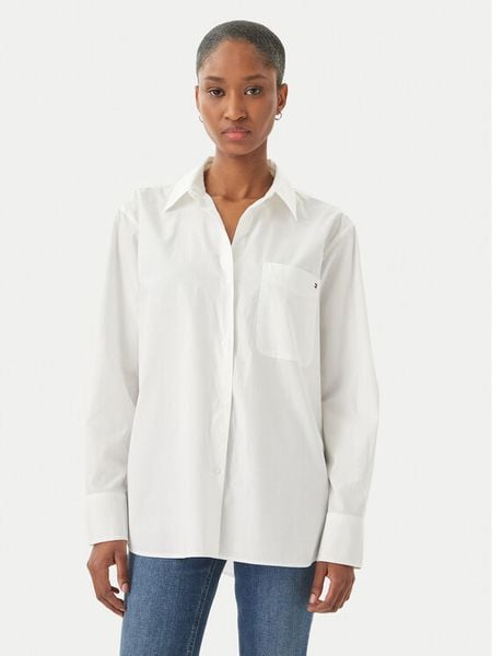 Tommy Hilfiger Koszula WW0WW45612 Biały Regular Fit. Białe koszule Tommy Hilfiger, bez wzorów, z bawełny, bez kołnierzyka, bez ramiączek. Za 300.99 zł.