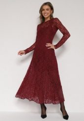 Bordowa Koronkowa Sukienka Taliowana z Odkrytymi Plecami Talifera. Czerwone sukienki Born2be, s, bez wzorów, z koronki, eleganckie, bez kołnierzyka, bez ramiączek, maxi. Za 159.99 zł.