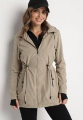 Ciemnobeżowa Kurtka Parka ze Sznurkiem w Talii i Kapturem Teridi. Brązowe kurtki Born2be, l, bez wzorów, z jeansu, eleganckie. W wyprzedaży za 127.49 zł.