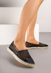 Czarne Espadryle z Siateczki na Plecionej Podeszwie Folirelin. Czarne espadryle Renee, bez wzorów, klasyczne, bez obcasa. W wyprzedaży za 63.99 zł.