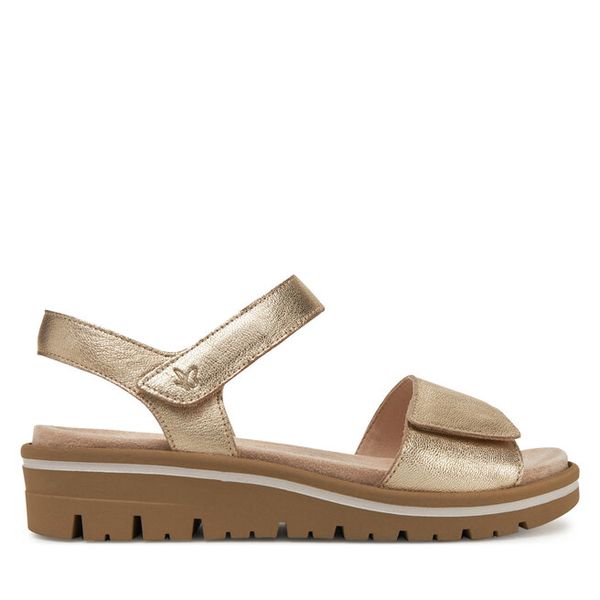 Sandały Caprice. Żółte sandały Caprice, bez wzorów, bez obcasa, na koturnie, bez zapięcia. Za 339.99 zł.