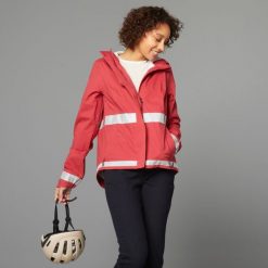 Kurtka przeciwdeszczowa na rower miejski damska Btwin 540 odblaskowa. Brązowe kurtki B'TWIN, m, bez wzorów, z materiału, sportowe, bez kaptura. Za 319.99 zł.