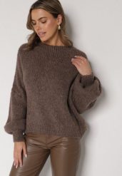 Jasnobrązowy Kardigan Oversize z Wełną Zdobiony Kokardkami Eleathalie. Brązowe swetry Born2be, z aplikacjami, z jeansu, eleganckie, bez ramiączek. Za 139.99 zł.