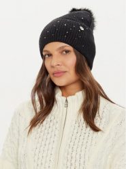 Guess Czapka AW5213 POL01 Czarny. Czarne czapki zimowe Guess, z aplikacjami, z materiału. Za 199.99 zł.