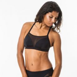 Góra kostiumu kąpielowego surfingowego damska Olaian Elise. Czarne bikini OLAIAN, bez wzorów, z elastanu, sportowe. W wyprzedaży za 44.99 zł.