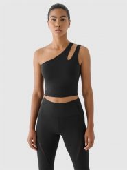4F Crop top treningowy na jedno ramię 4F x Anna Lewandowska - czarny XL. Czarne topy sportowe 4f, xl, bez wzorów, z dzianiny, na fitness i siłownię. Za 129.99 zł.
