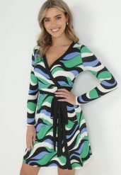 Zielona Sukienka Kopertowa w Wzorzysty Print Jameka. Zielone sukienki Born2be, na co dzień, l, bez wzorów, z materiału, bez kołnierzyka, bez ramiączek, mini, kopertowe. W wyprzedaży za 46.74 zł.
